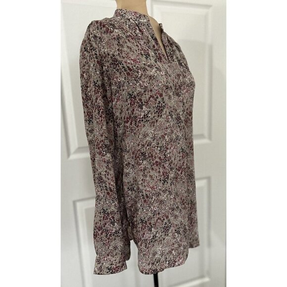 LOFT Floral Semi Sheer V-Neck Popover Long Sleeve Relaxed Fit Top Beige Size XS - Picture 3 of 8
